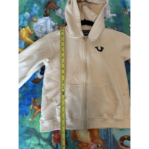 True Religion Cream Zip Hoodie with Black Logo Size Large (7) Kids - Picture 10 of 11